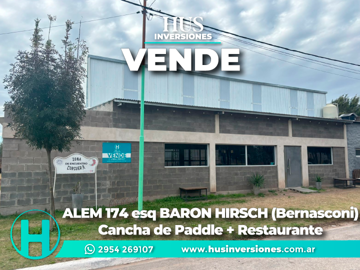 ALEM 174 esq BARÓN HIRSCH (Bernasconi – La Pampa) Cancha de Paddle + Restaurante