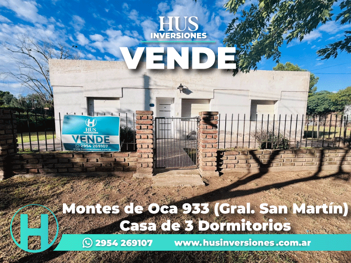 Montes de Oca 933 (Gral. San Martín). Casa de 3 Dormitorios