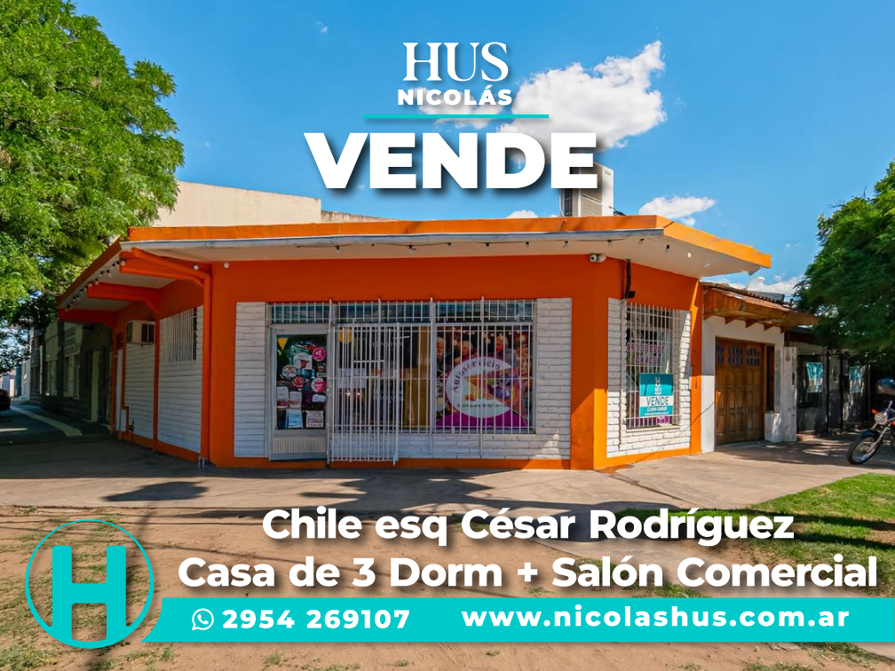 Chile esq César Rodríguez. Casa de 3 dorm + Salón Comercial