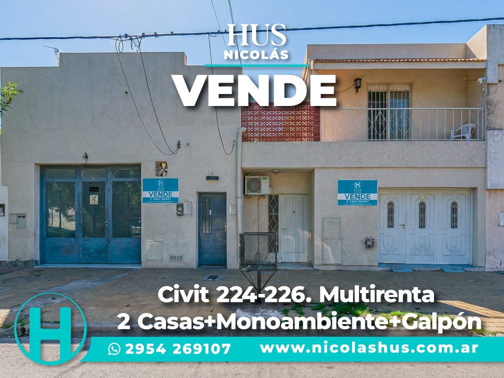 Civit 224-226. Multirenta  2 Casas+Monoambiente+Galpón